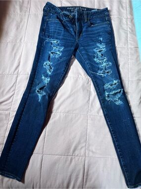 American Eagle Outfitters Navy Blue Ripped Skinny Jeans